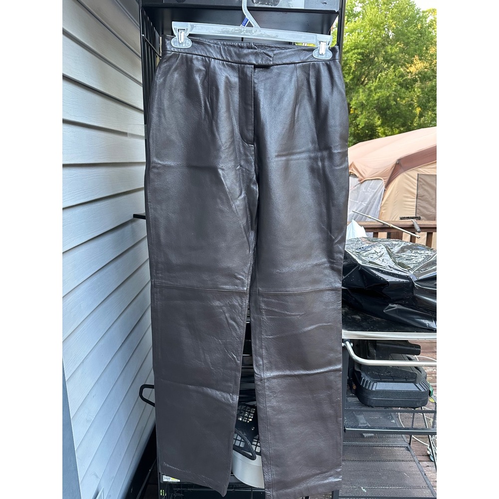 Massini Brown Genuine Leather Pants Straight Leg High Waist Size 10 Vintage
